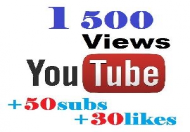 provide 1 500 views to your youtube video + 30likes+50subs